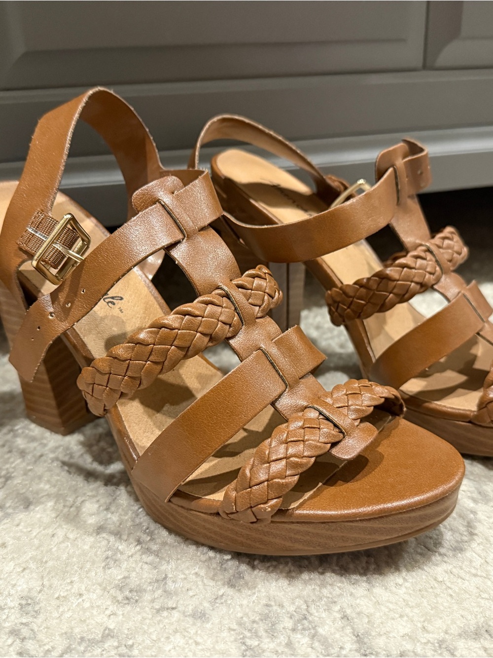 American Eagle By Payless Braided Brown Platform Heeled Sandals